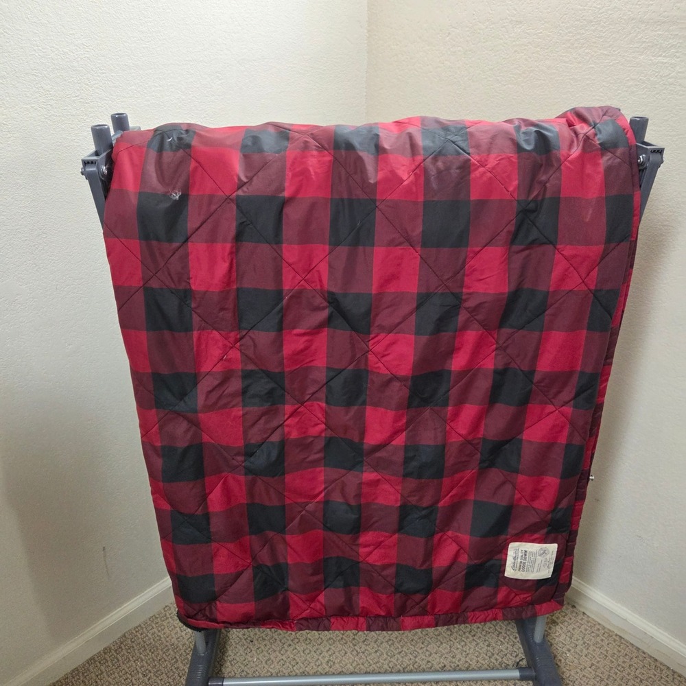 Eddie Bauer Goose Down Throw Blanket Red Black Buffalo Sherpa Quilted 56x50